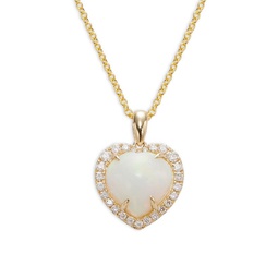 14K Yellow Gold, Ethiopian Opal & Diamond Heart Pendant Necklace