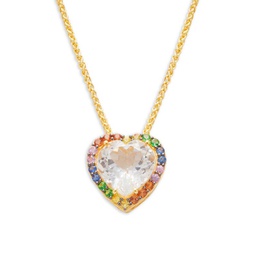 14K Goldplated Sterling Silver & Multi Stone Heart Pendant Necklace