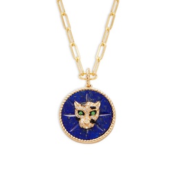 14K Yellow Gold & Multi Stone Panther Pendant Necklace/18