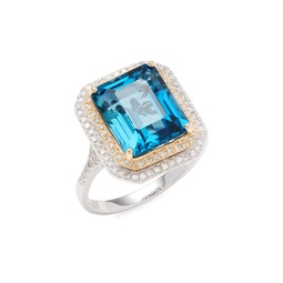 14K Two-Tone Gold, London Blue Topaz & Diamond Ring