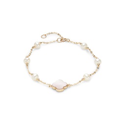 14K Rose Gold, Mother-Of-Pearl & 4MM Round Freshwater Pearl Station Bracelet