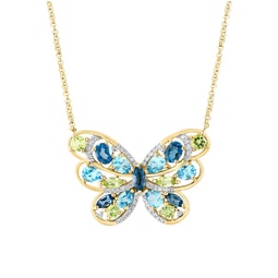 14K Yellow Gold & Multi Stone Butterfly Necklace