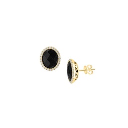 14K Yellow Gold, Onyx & Diamond Stud Earrings