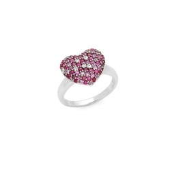Sterling Silver, Ruby & Sapphire Heart Ring