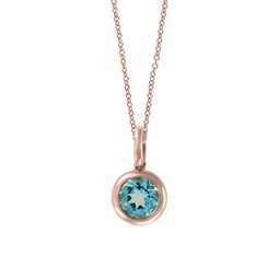 14K Rose Gold and Bezeled Blue Topaz Pendant Necklace