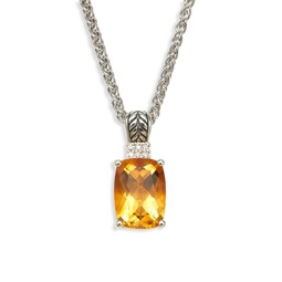 Sterling Silver, Citrine & Diamond Pendant Necklace