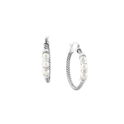 Sterling Silver & 6MM Round White Pearl Huggie Earrings
