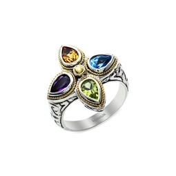 Sterling Silver, 18K Yellow Gold & Multi Stone Ring