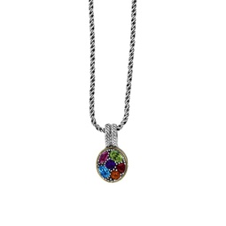 Sterling Silver, 18K Yellow Gold & Multi Stone Pendant Necklace