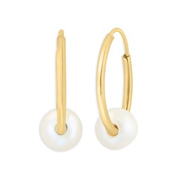 14K Yellow Gold & 5MM Freshwater Pearl Hoop Earrings