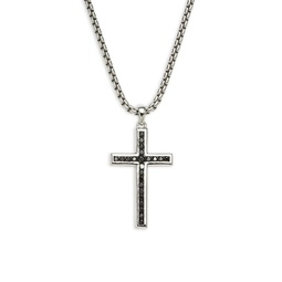Sterling Silver & Black Spinel Cross Pendant Necklace