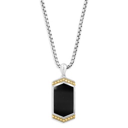 Two Tone Sterling Silver & Onyx Pendant Necklace