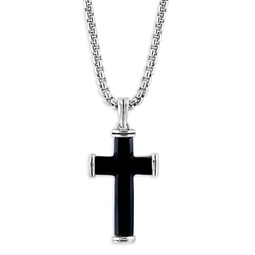 Sterling Silver & Onyx Cross Pendant Necklace