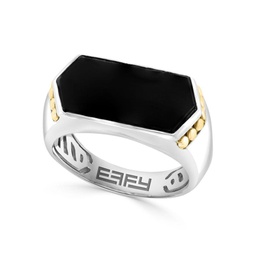Two Tone Sterling Silver & Onyx Signet Ring