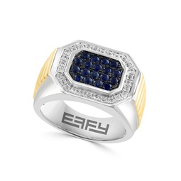 Two Tone Sterling Silver & Sapphire Signet Ring