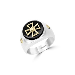 Sterling Silver, 18K Yellow Gold & Onyx Signet Ring
