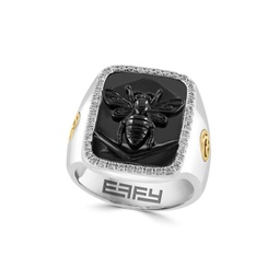 Sterling Silver, Black Rhodium & Diamond Signet Ring