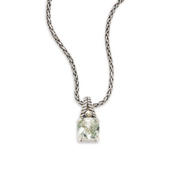 Green Amethyst, Sterling Silver & 18K Yellow Gold Square Pendant Necklace