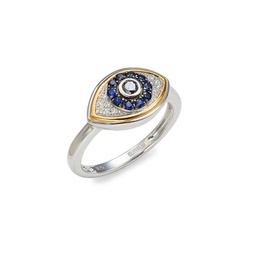 Sterling Silver, Sapphire, Black & White Diamond Evil Eye Ring