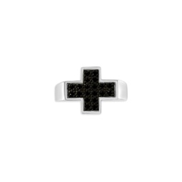 Sterling Silver & Black Spinel Cross Signet Ring