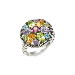 Sterling Silver & Multistone Floral Ring