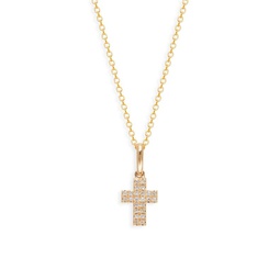 14K Yellow Gold & 0.08 TCW Diamond Cross Pendant Necklace
