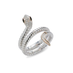 14K Rose Gold, Sterling Silver, Tsavorite & Diamond Snake Ring/Size 7