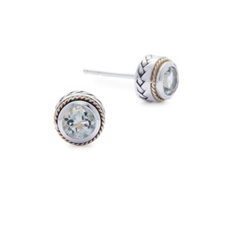 Green Amethyst, 18K Yellow Gold and Sterling Silver Stud Earrings