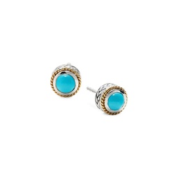 18K Yellow Gold, Sterling Silver & Turquoise Earrings