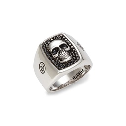 Sterling Silver & Black Spinel Skull Ring