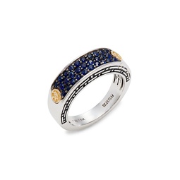 Sterling Silver, 18K Yellow Gold & Sapphire Band Ring
