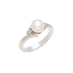 Sterling Silver, 7MM Freshwater Pearl & Diamond Ring