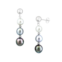 Sterling Silver, 8-8.5MM Grey Freshwater, Black Freshwater & Freshwater Pearl Drop Earrings