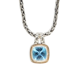 Two Tone 18K Yellow Gold, Sterling Silver & Blue Topaz Pendant Necklace