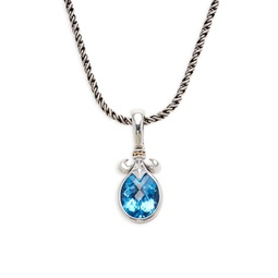 Sterling Silver, 18K Yellow Gold & Blue Topaz Pendant Necklace