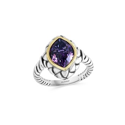 Sterling Silver, 18K Yellow Gold & Amethyst Ring
