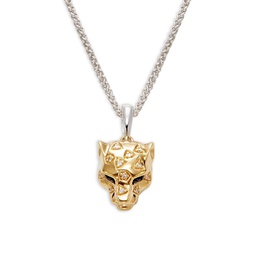 Sterling Silver, 14K Yellow Gold, Black Sapphire & Diamond Panther Pendant Necklace