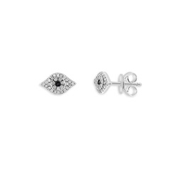 Sterling Silver & 0.18 TCW Diamond Evil Eye Stud Earrings