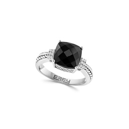 Sterling Silver, Onyx & Diamond Ring