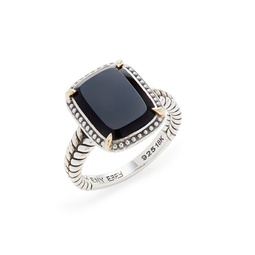 Two Tone Sterling Silver, 18K Yellow Gold & Onyx Ring