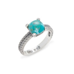 Sterling Silver, Diamond & Turquoise Ring