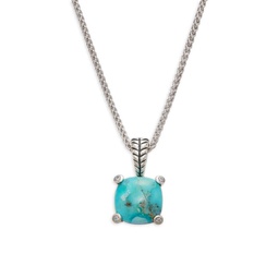 Sterling Silver, Turquoise & Diamond Pendant Necklace