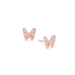 14K Rose Goldplated & 0.12 TCW Diamond Butterfly Earrings