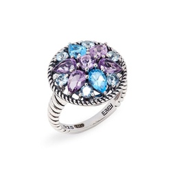 Sterling Silver & Multi Stone Floral Ring