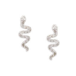 Sterling Silver & 0.12 TCW Diamond Snake Stud Earrings