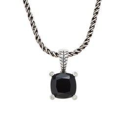 Sterling Silver, Onyx & Diamond Pendant Necklace