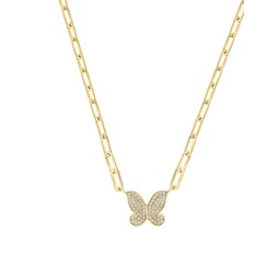 14K Yellow Goldplated Sterling Silver & Diamond Butterfly Pendant Necklace