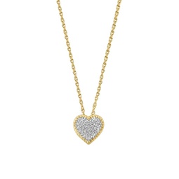 Two Tone Sterling Silver & 0.12 TCW Diamond Heart Pendant Necklace