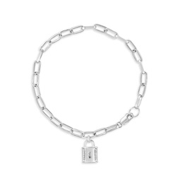Sterling Silver & 0.03 TCW Diamond Padlock Bracelet
