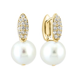 14K Goldplated Sterling Silver, 12MM Freshwater Pearl & White Topaz Drop Earrings